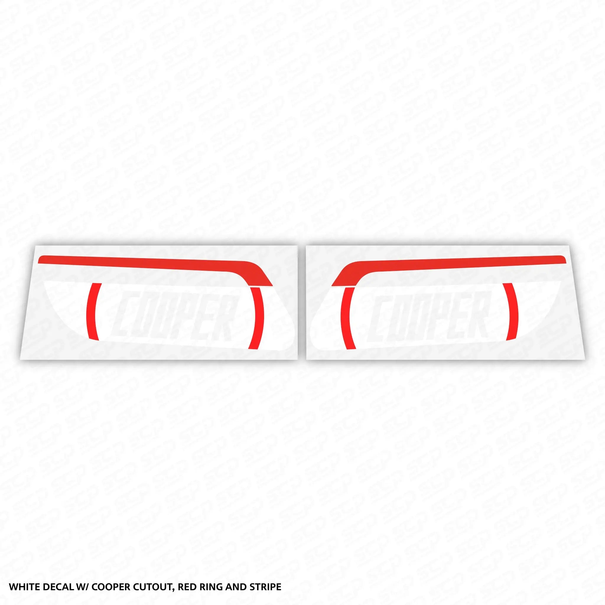 MINI F-Series LCI 2 Dynamic Sequential Indicator Faceplate Decal - Cooper SCP Automotive White-Cooper-with-Red-Stripe-Cutout-Gloss-Black