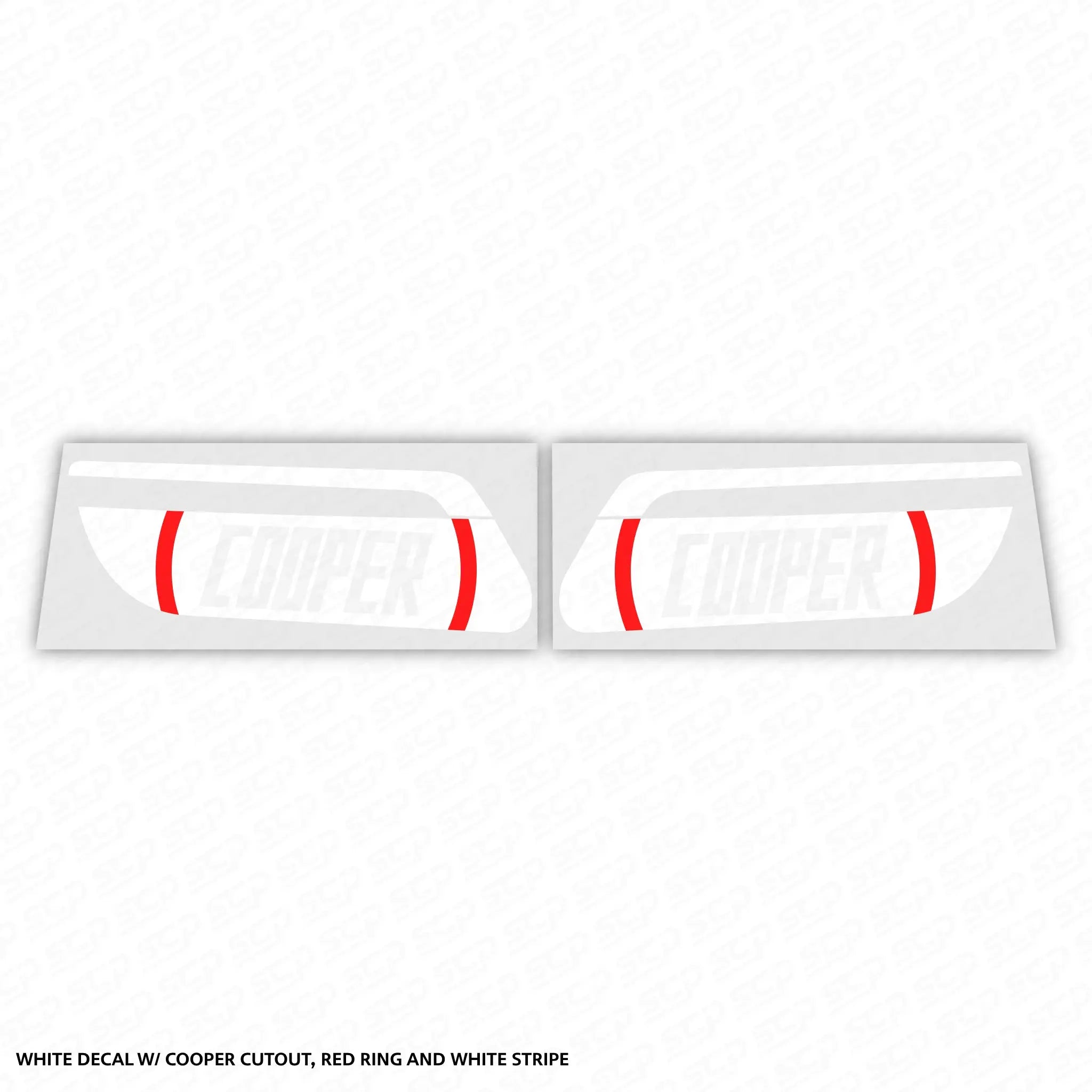 MINI F-Series LCI 2 Dynamic Sequential Indicator Faceplate Decal - Cooper SCP Automotive White-Cooper-with-White-Stripe-Cutout-Gloss-Black