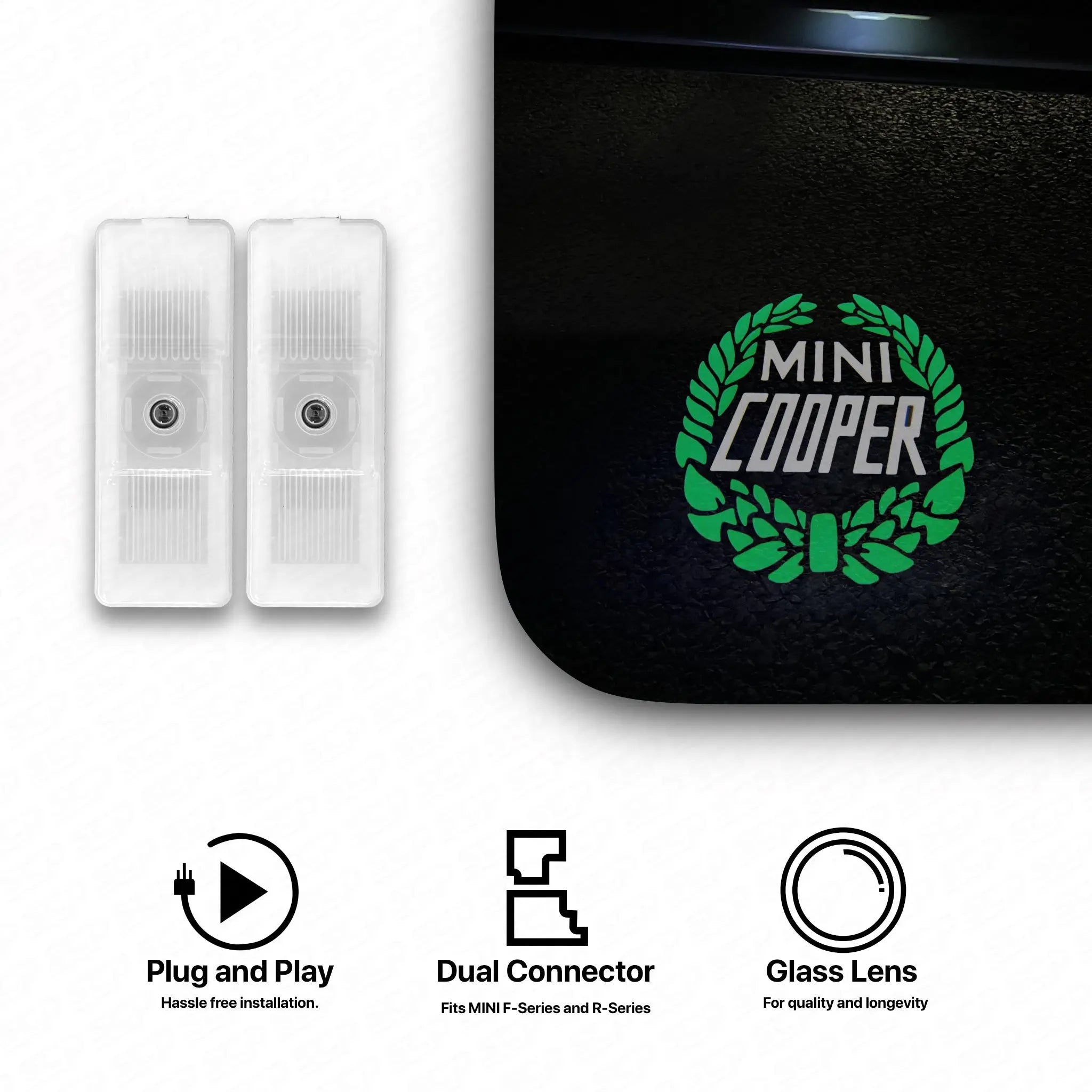MINI LED Door Projector (Pair) - Laurel Wreath SCP Automotive