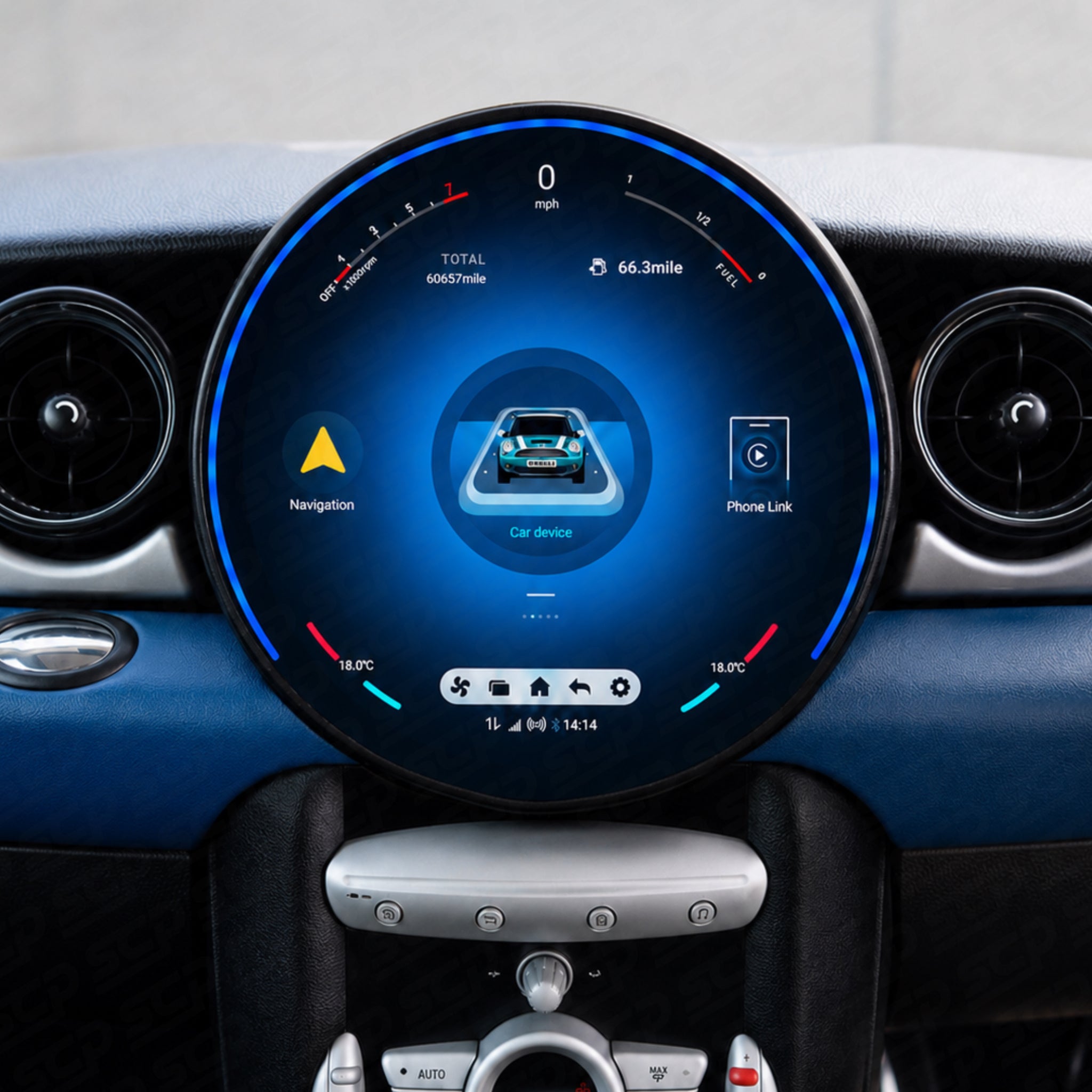 MINI R-Series Circular Touchscreen Display Upgrade with Apple CarPlay & Android Auto SCP Automotive
