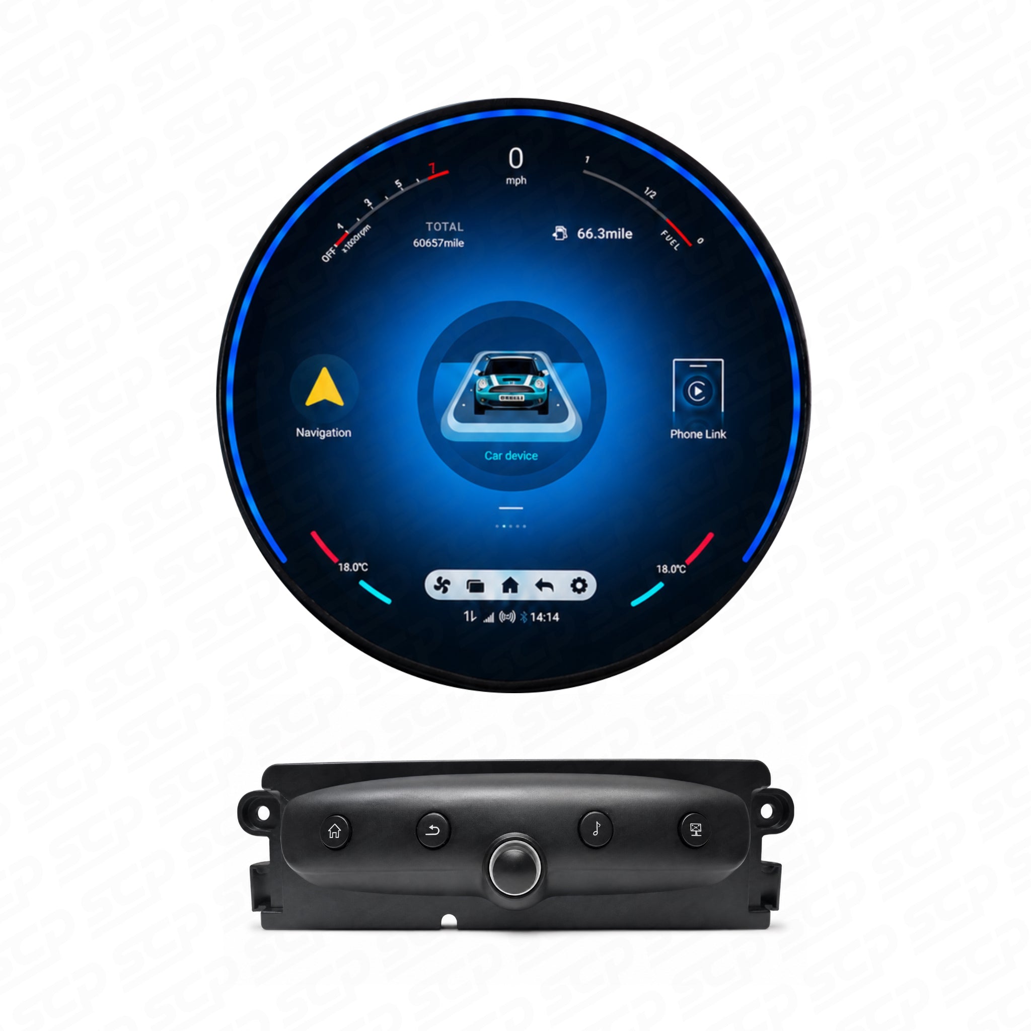 MINI R-Series Circular Touchscreen Display Upgrade with Apple CarPlay & Android Auto SCP Automotive