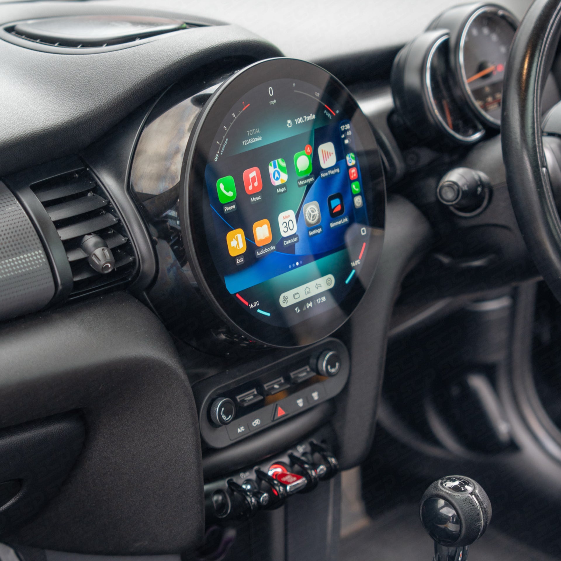 MINI F-Series Circular Touchscreen Display Upgrade with Apple CarPlay & Android Auto