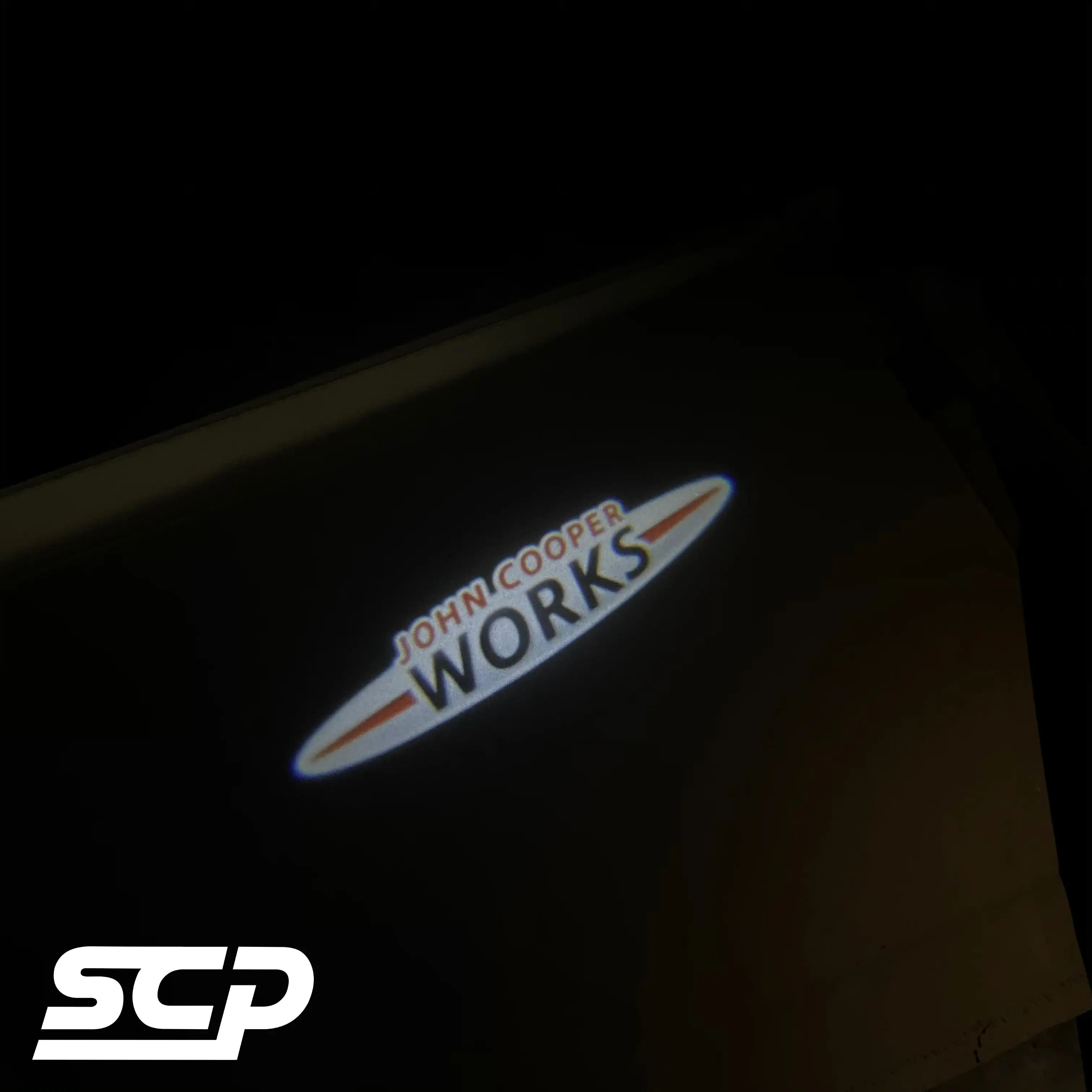 MINI R-Series Generation 2 Logo Door Projector SCP Automotive John-Cooper-Works-Film