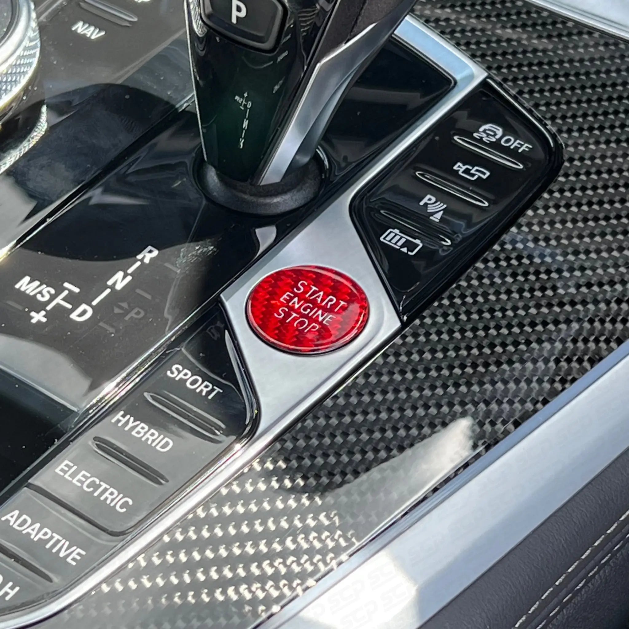 Carbon Fiber Style Engine Start Stop Button Cover Trim | Universal Fit For Cars